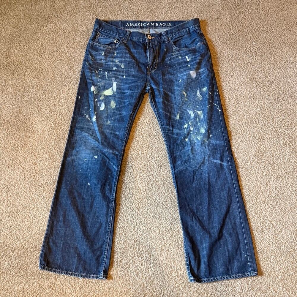 American Eagle Low Rise Bootcut Jeans 34/30 Paint Splatter